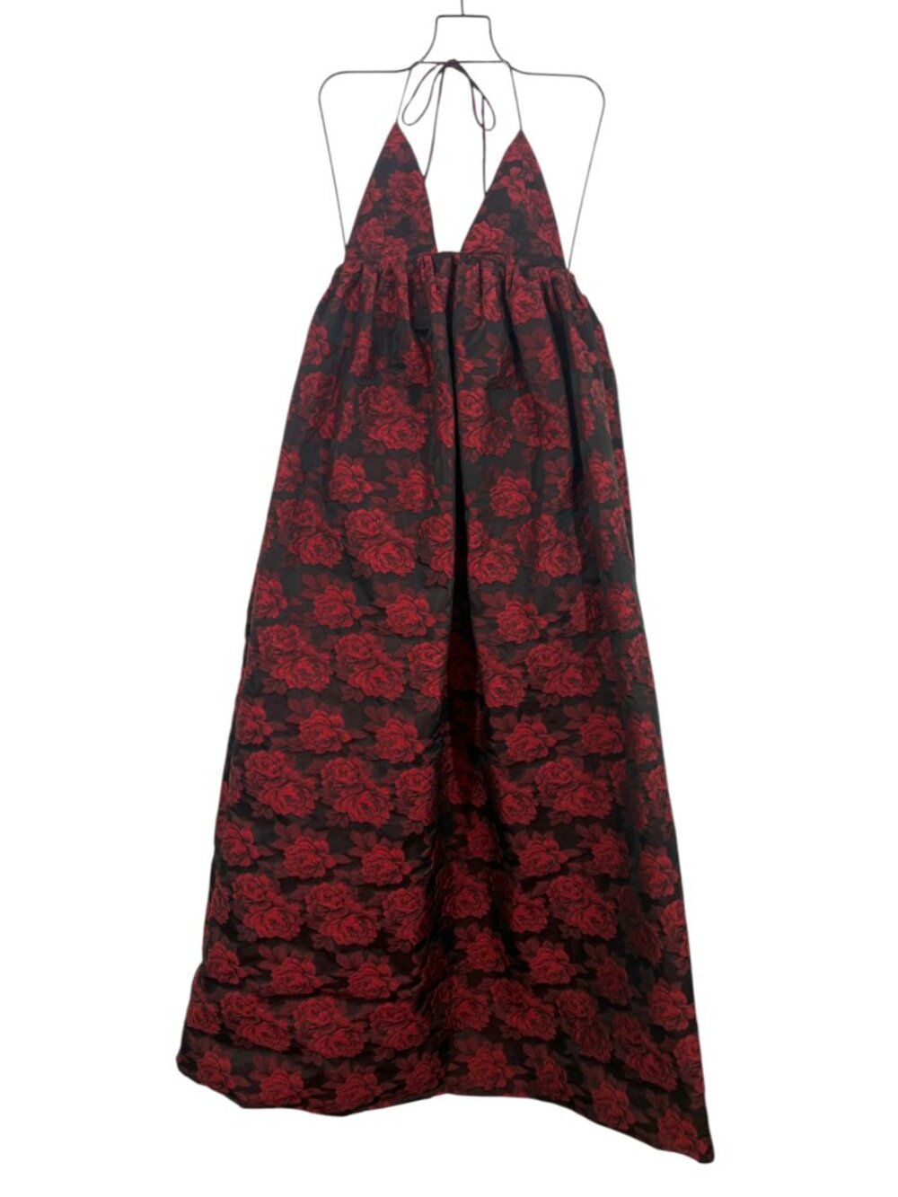 Ganni Botanical Jacquard Long Strap Dress High Risk Red / Black Sz 36 New $475